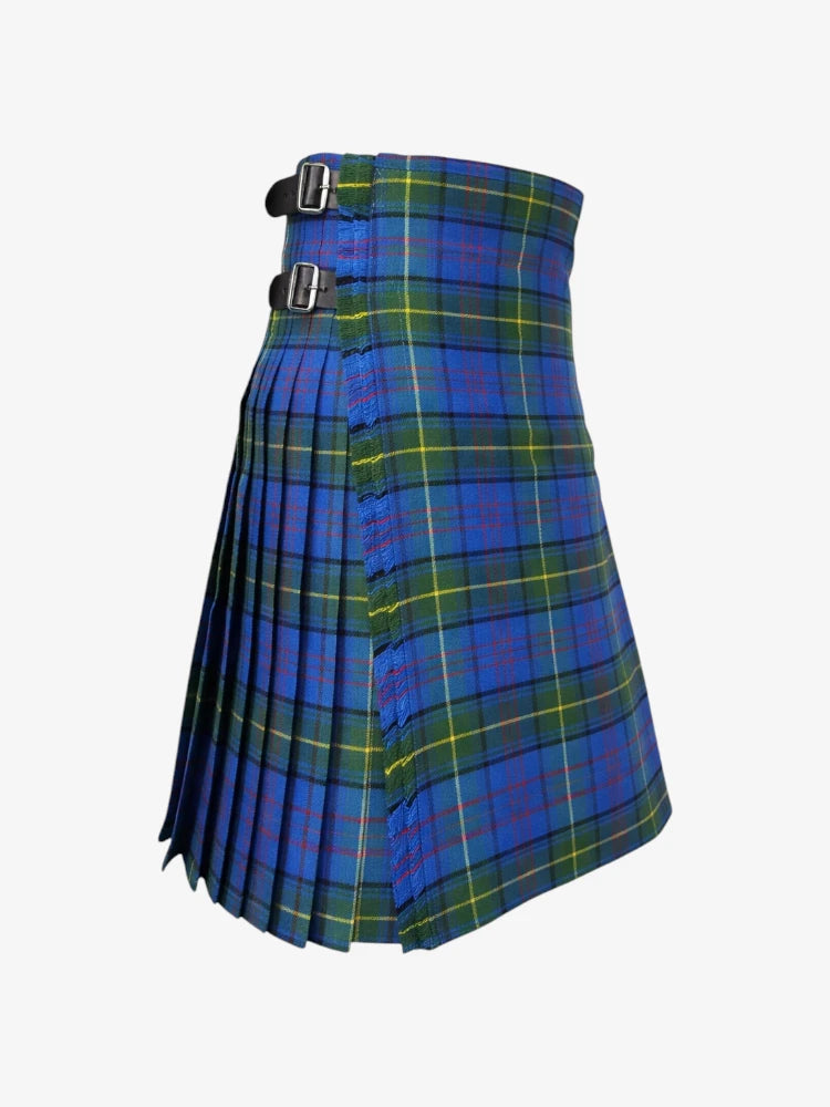 Blue and green plaid kilt on a white background