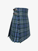 Blue plaid kilt with a belt on a white background