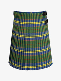 Plaid kilt with green, blue, and yellow colors on a white background