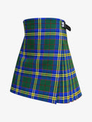 Plaid kilt with green, blue, and yellow colors on a white background