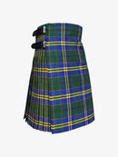 Blue and green plaid kilt with a black belt on a white background