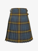 Plaid kilt with blue and yellow pattern on a white background