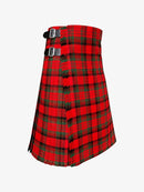 Red and green plaid kilt with a belt on a white background