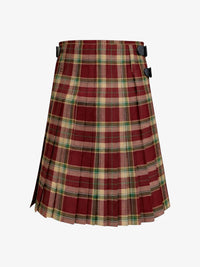 Plaid kilt with red, green, and beige colors on a white background