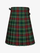 Green and red plaid kilt on a white background