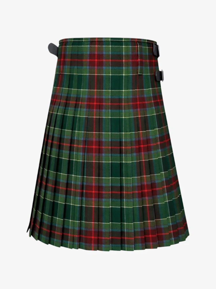 Green and red plaid kilt on a white background