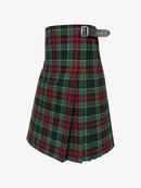 Green and red plaid kilt with a belt on a white background