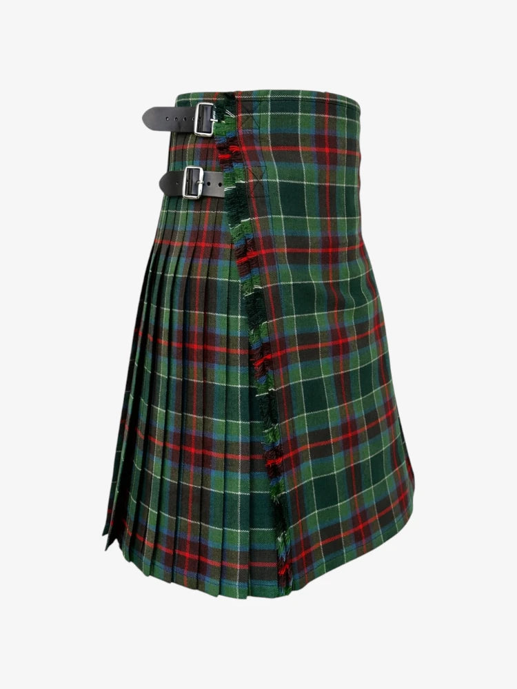 Green plaid kilt with a belt on a white background