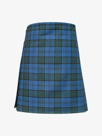 Blue and green plaid kilt on a white background