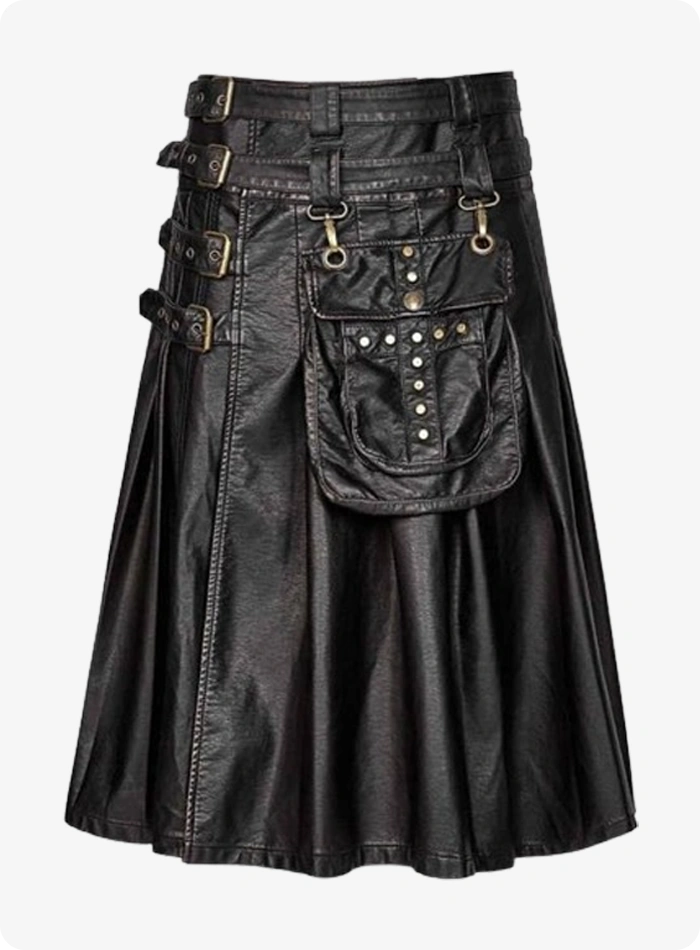 Maßgefertigter Schwarzer Gothic Leder-Kilt aus Rindsleder