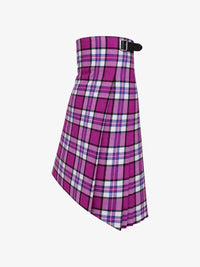 Purple plaid kilt with a belt on a white background
