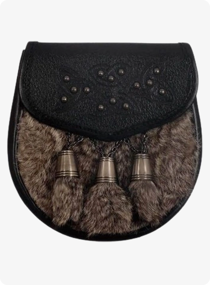 Semi Dress Cross Stud Emboss Black Rabbit Fur Sporran
