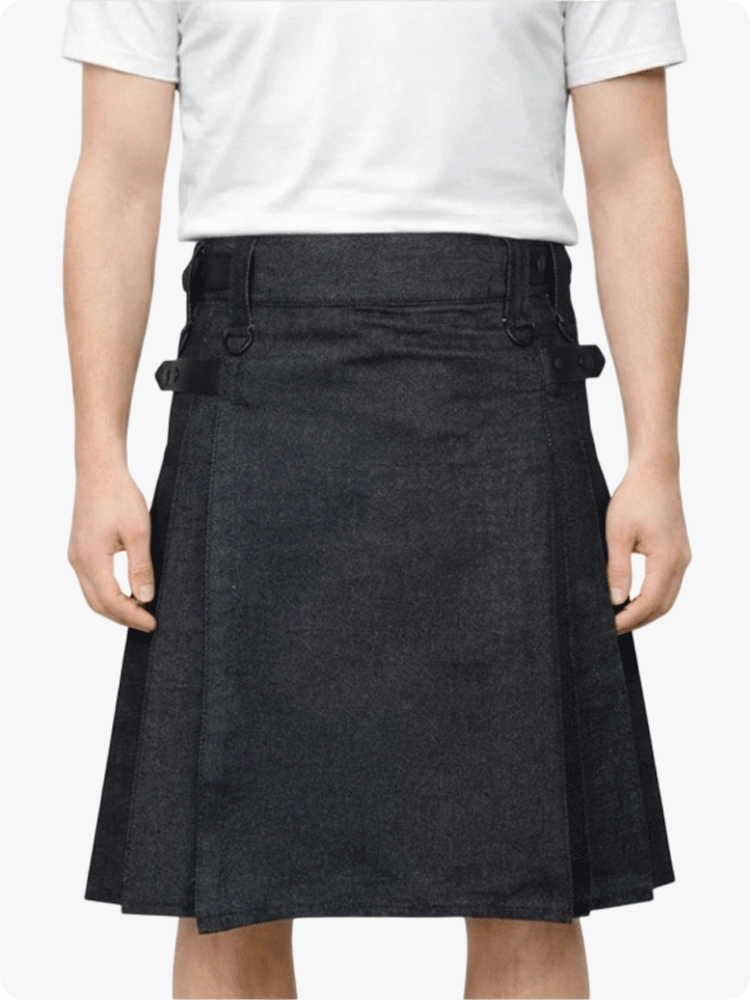 Maßgefertigter schwarzer Herren-Denim-Arbeitskilt