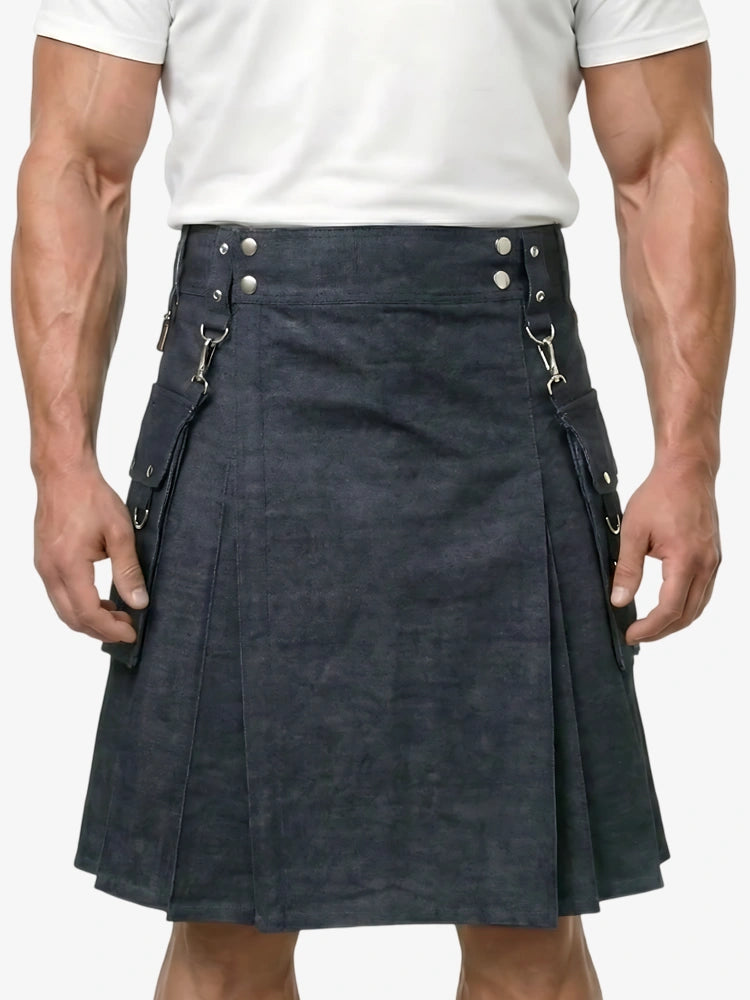 Maßgefertigter Utility-Kilt aus schwarzem Denim