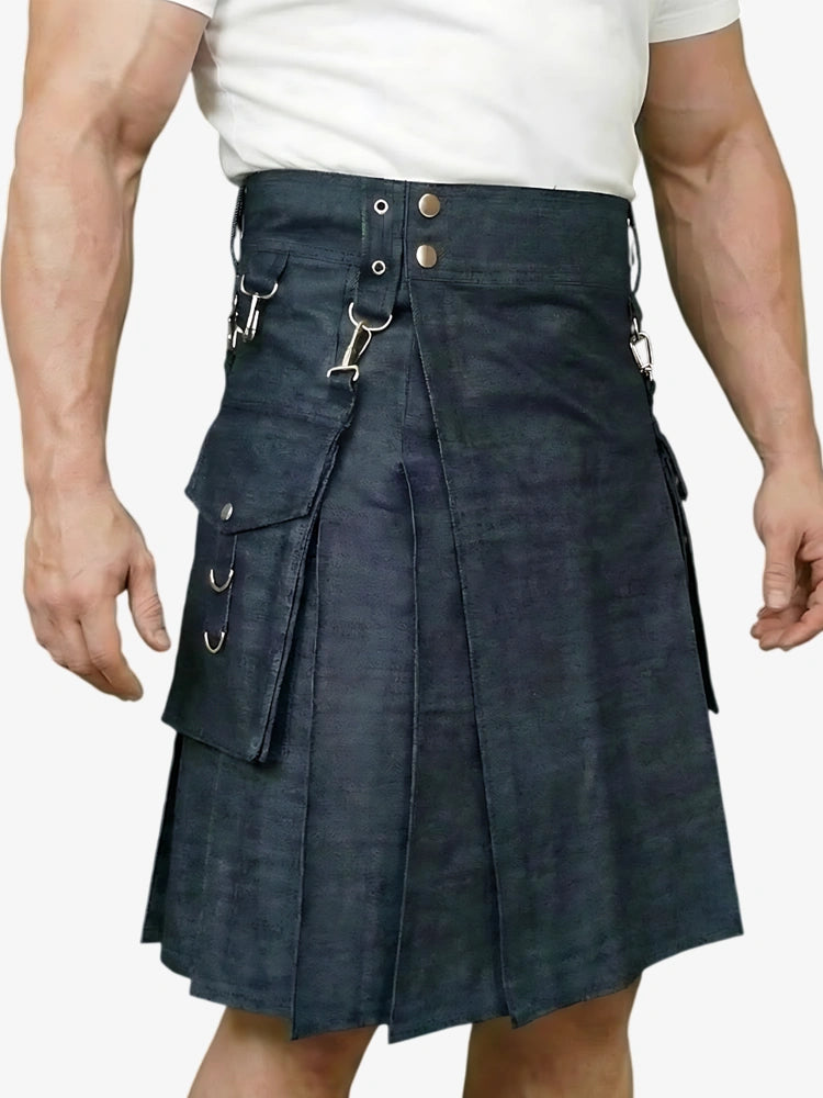 Maßgefertigter Utility-Kilt aus schwarzem Denim