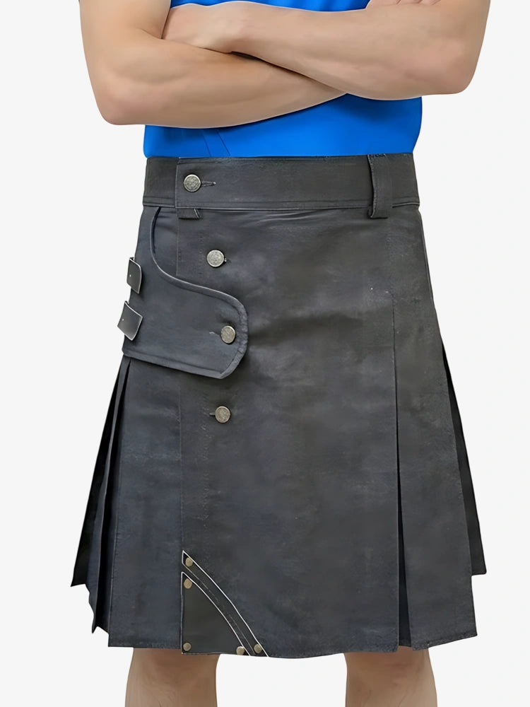 Maßgefertigter schwarzer Denim Utility Strap Kilt