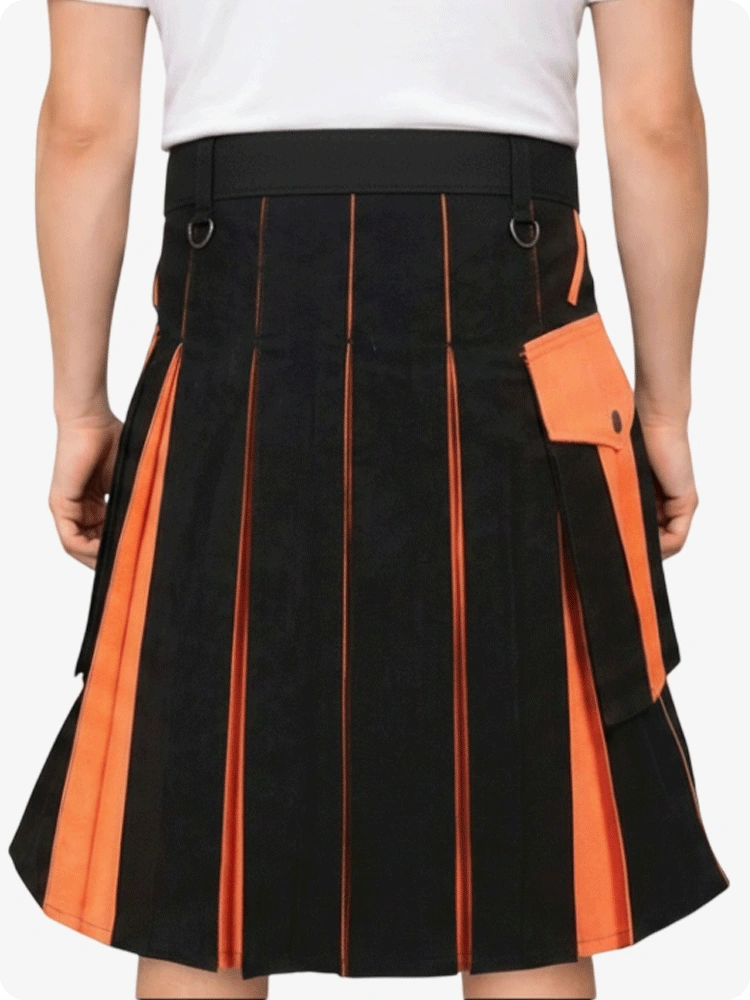 Maßgefertigter schwarzer und orangefarbener Utility Kilt