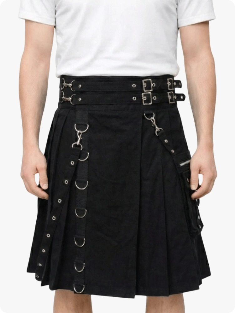 Maßgefertigter schwarzer Utility Gothic Kilt