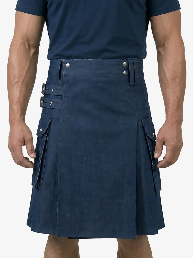 Maßgefertigter blauer schottischer Denim Kilt