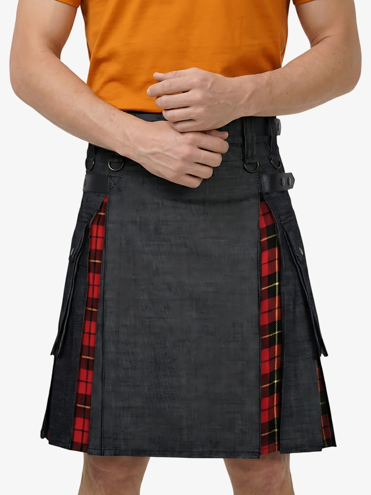 Maßgefertigter schottischer schwarzer Denim Kilt