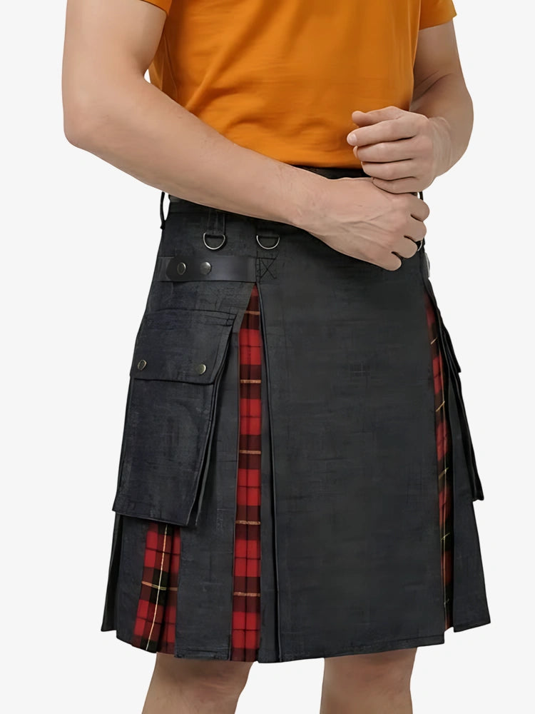 Maßgefertigter schottischer schwarzer Denim Kilt