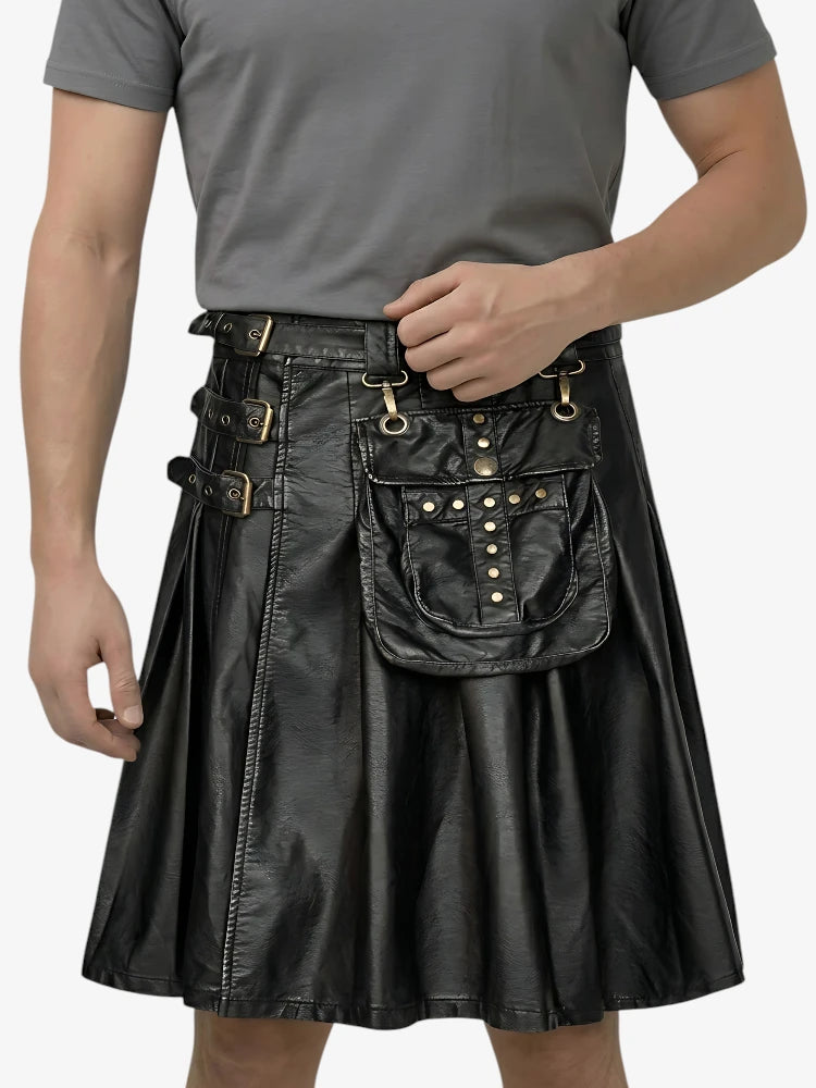 Maßgefertigter Gothic-Kilt aus schwarzem Rindsleder