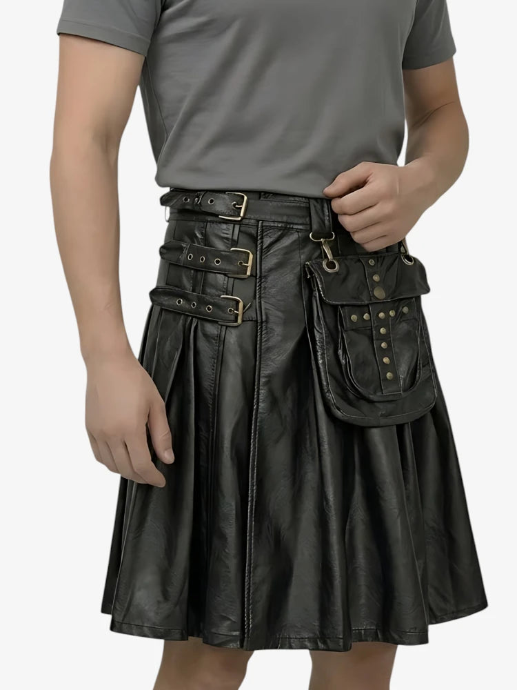 Maßgefertigter Gothic-Kilt aus schwarzem Rindsleder