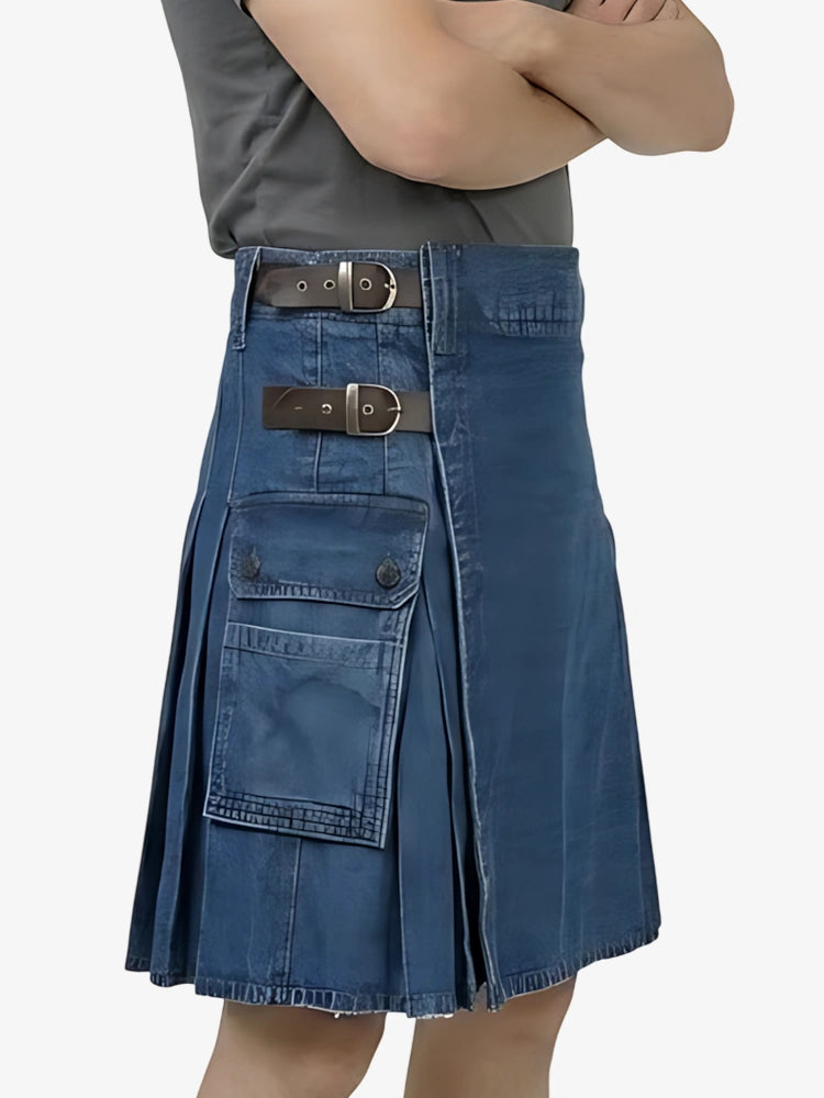 Maßgefertigter dunkelblauer Denim Kilt