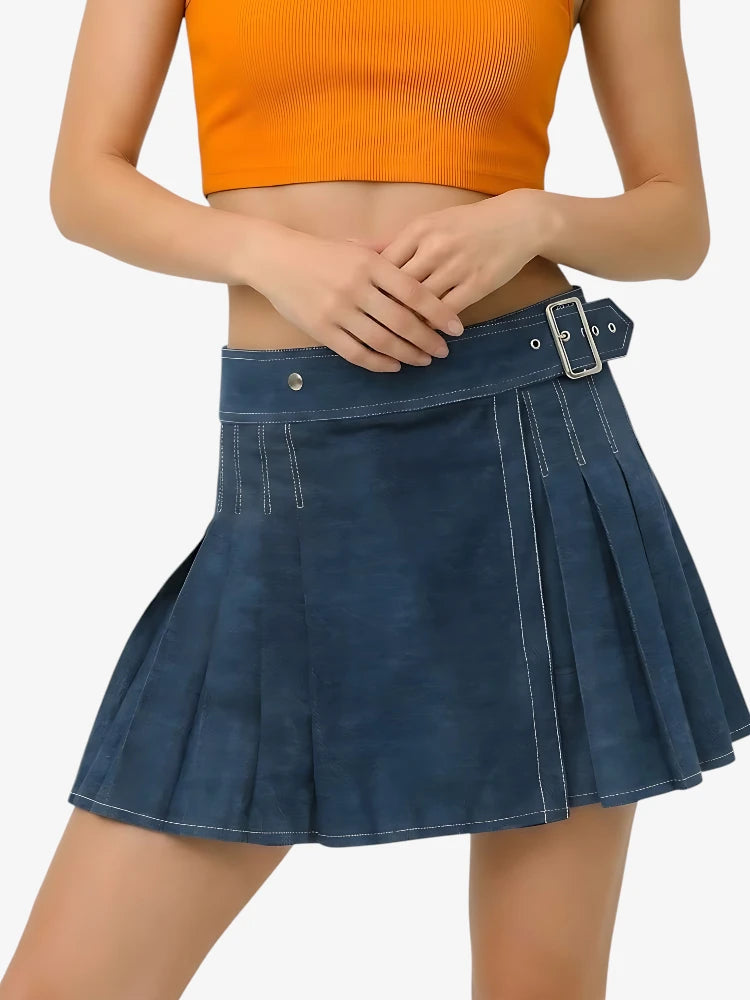 Maßgefertigter Dunkelblauer Damen Denim Kilt