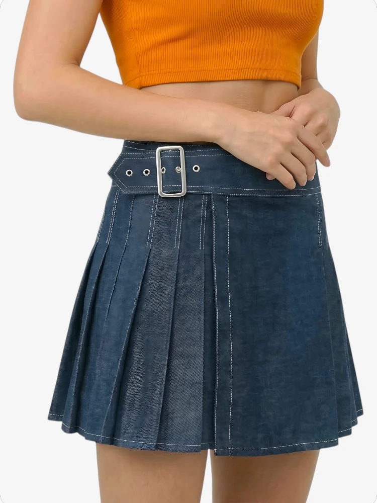 Maßgefertigter Dunkelblauer Damen Denim Kilt