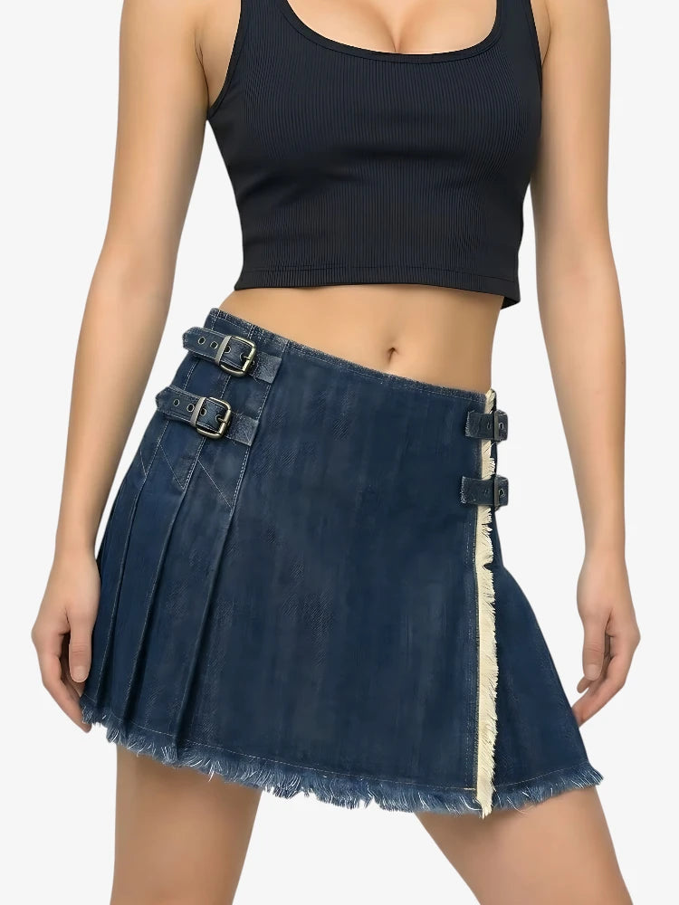 Maßgefertigter Dunkelblauer Damen Denim-Faltenkilt