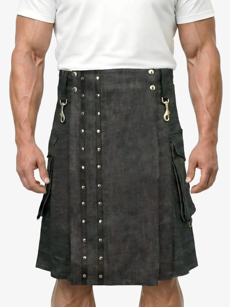 Maßgefertigter dunkelbrauner Denim-Kilt