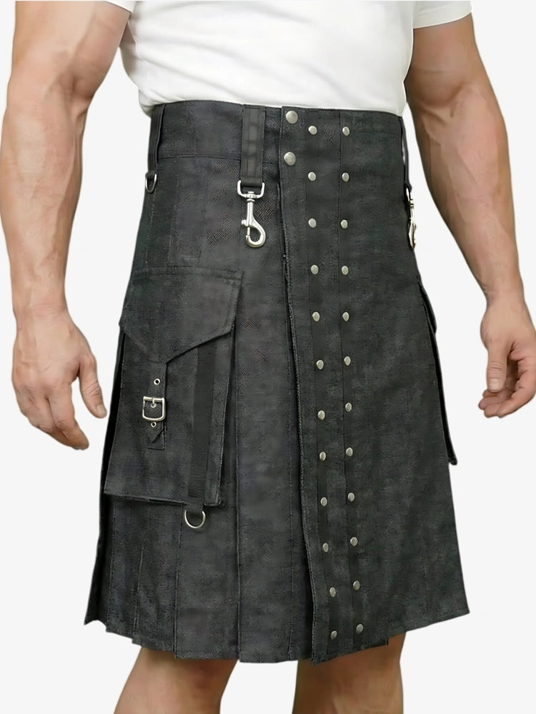 Maßgefertigter dunkelbrauner Denim-Kilt
