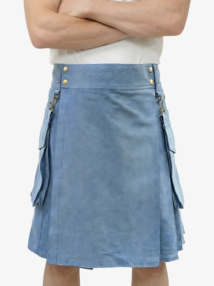 Maßgefertigter hellblauer Denim Kilt