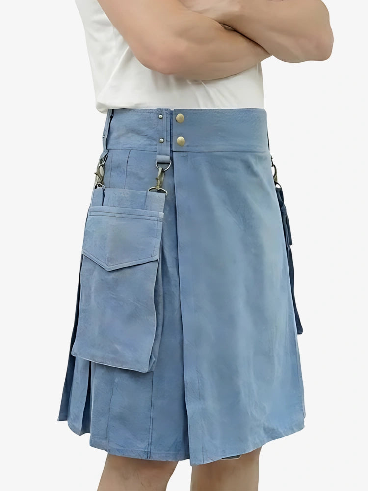 Maßgefertigter hellblauer Denim Kilt