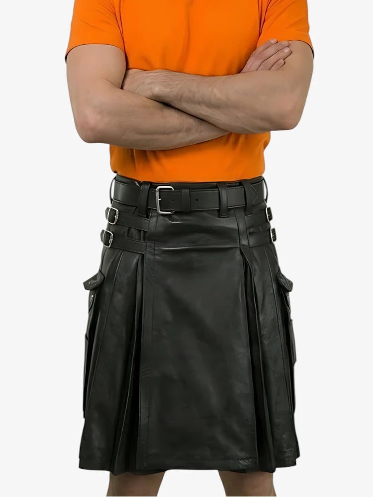 Maßgefertigter Herren Schwarzer Lederkilt