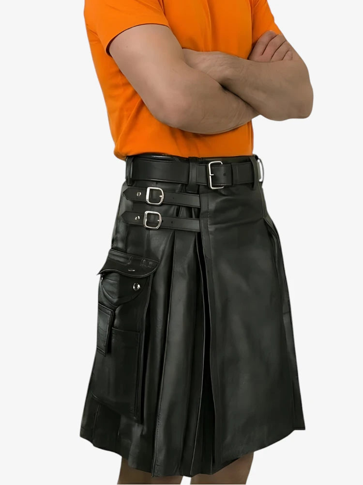 Maßgefertigter Herren Schwarzer Lederkilt