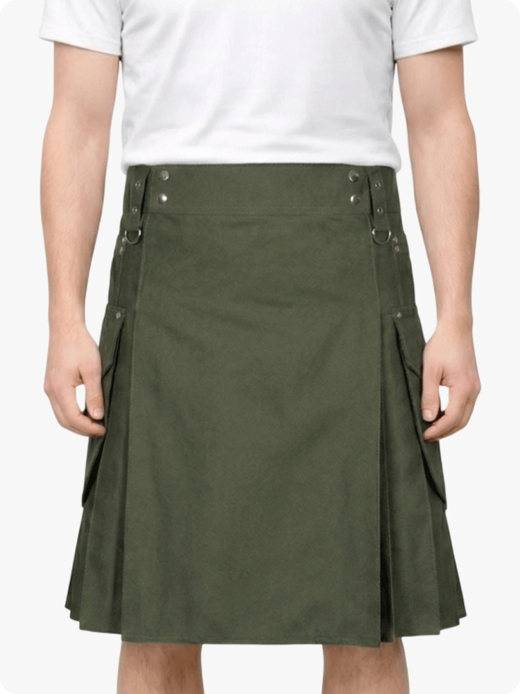 Maßgefertigter lässiger Utility-Kilt in Olivgrün