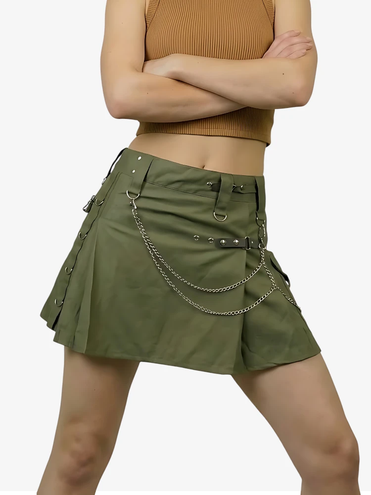 Maßgefertigter Olivgrüner Damen Utility Kilt