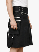 Black kilt with zippers and buttons on a white background