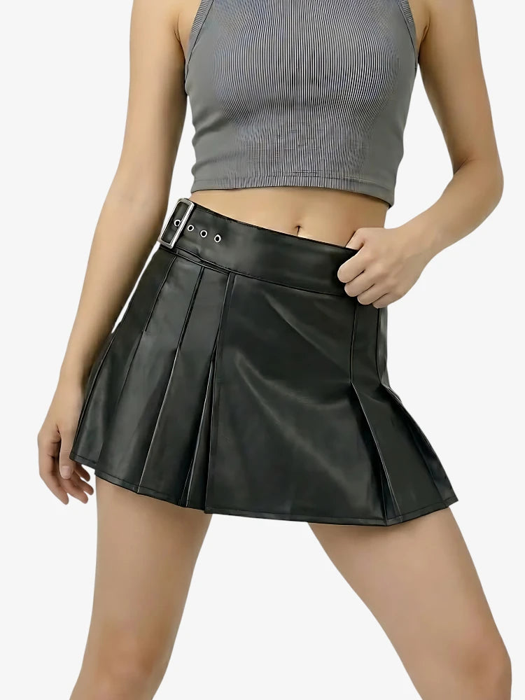 Hochwertiger Schwarzer Damen Lederkilt