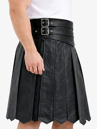 Black leather skirt with a belt on a white background