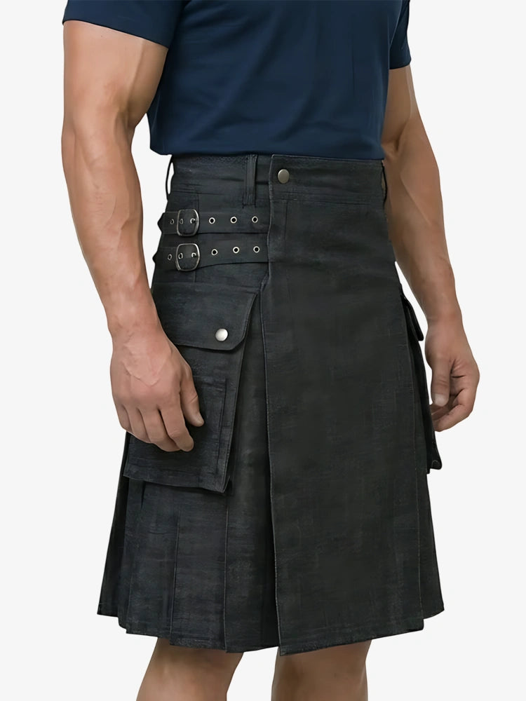 Maßgefertigter schottischer schwarzer Denim Utility Kilt