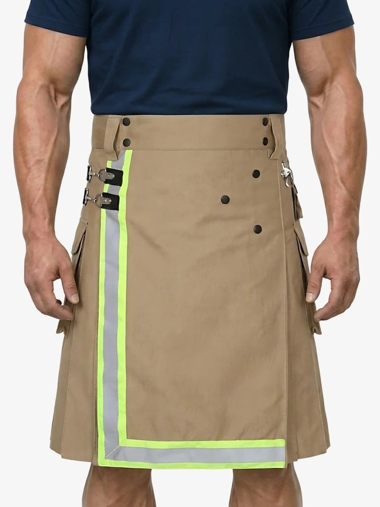 Maßgefertigter Schottischer Feuerwehr Khaki Baumwoll Utility Kilt