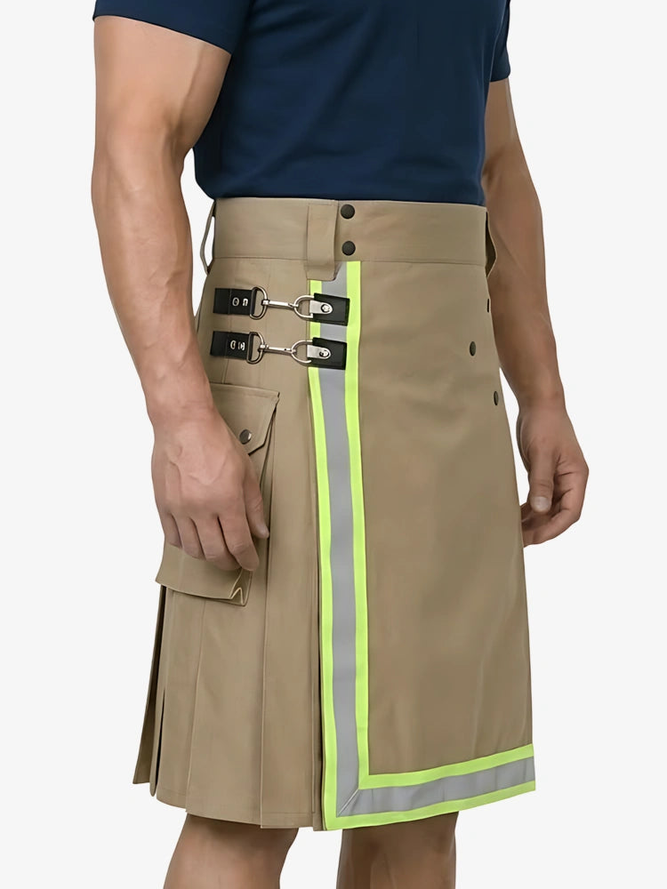 Maßgefertigter Schottischer Feuerwehr Khaki Baumwoll Utility Kilt