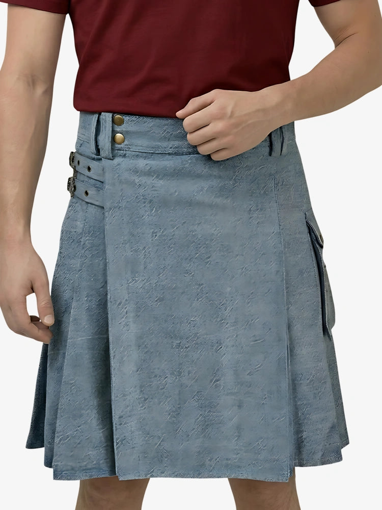 Maßgefertigter himmelblauer Denim Kilt