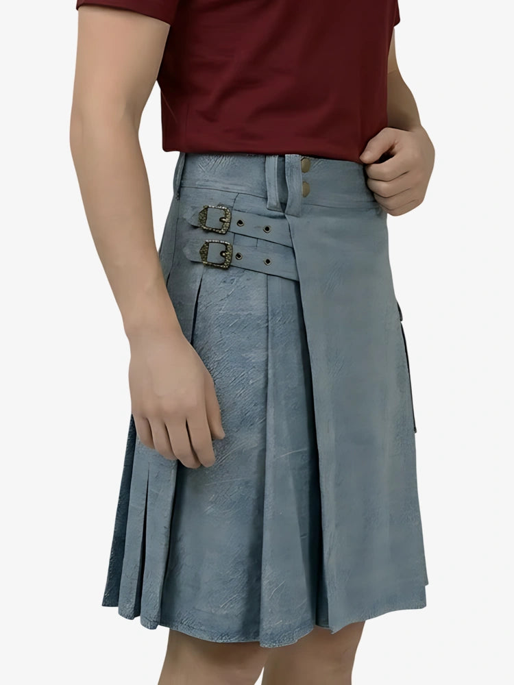Maßgefertigter himmelblauer Denim Kilt