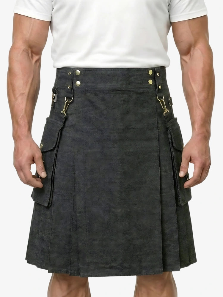 Maßgefertigter stilvoller schwarzer Denim Kilt