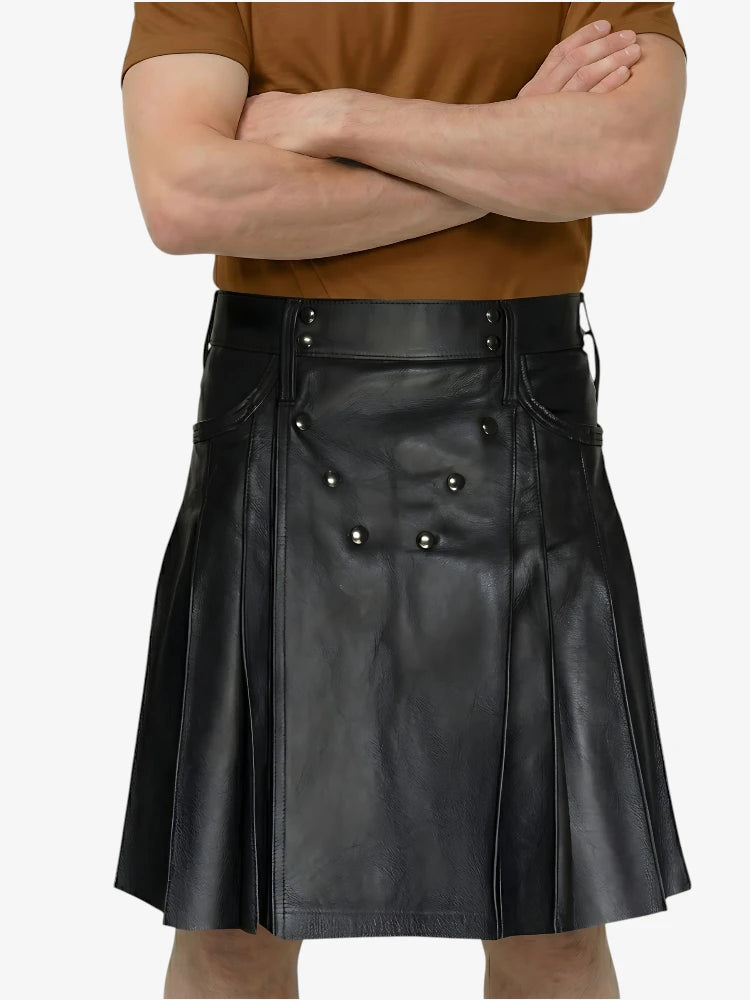Maßgefertigter stilvoller schwarzer Lederkilt