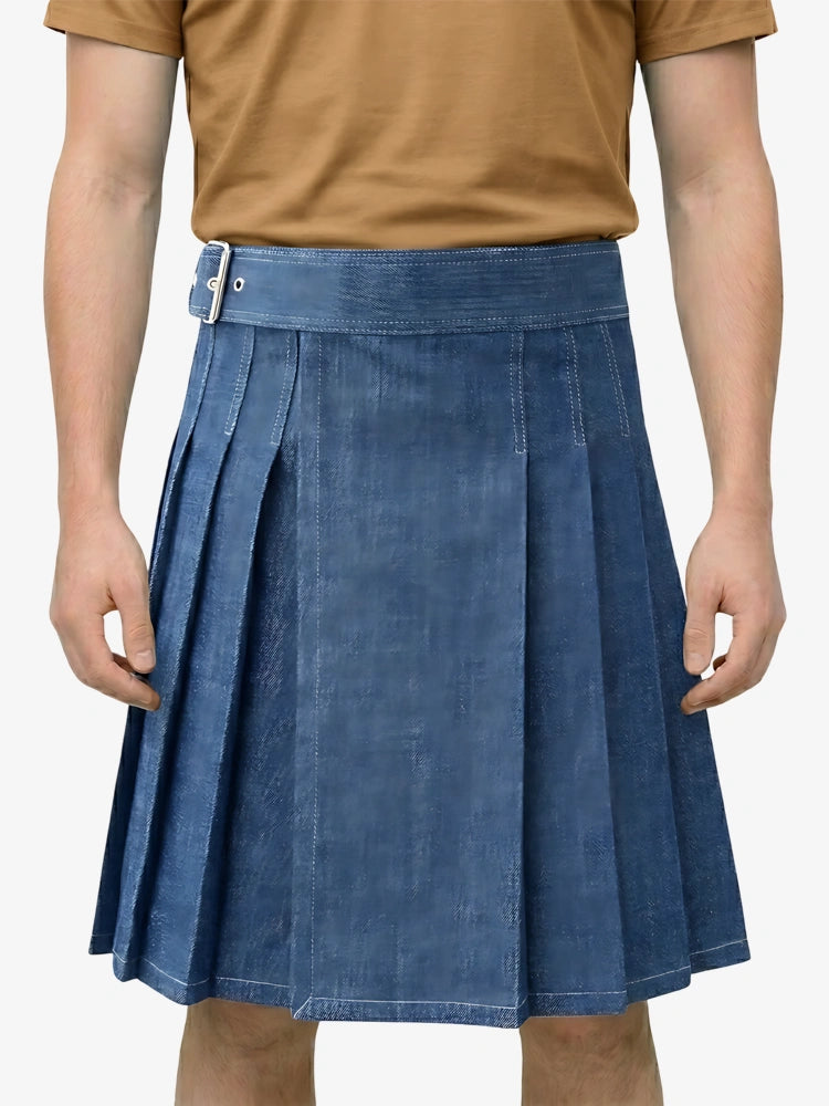 Maßgefertigter stilvoller blauer Denim Kilt